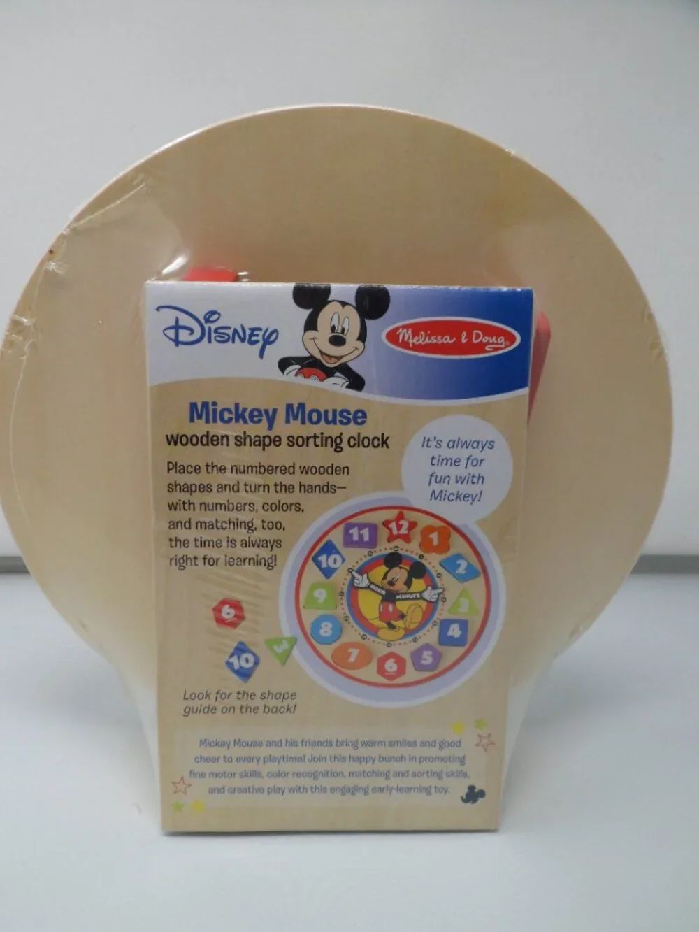 New Melissa & Doug Mickey Mouse Wooden Shape Sorting Clock